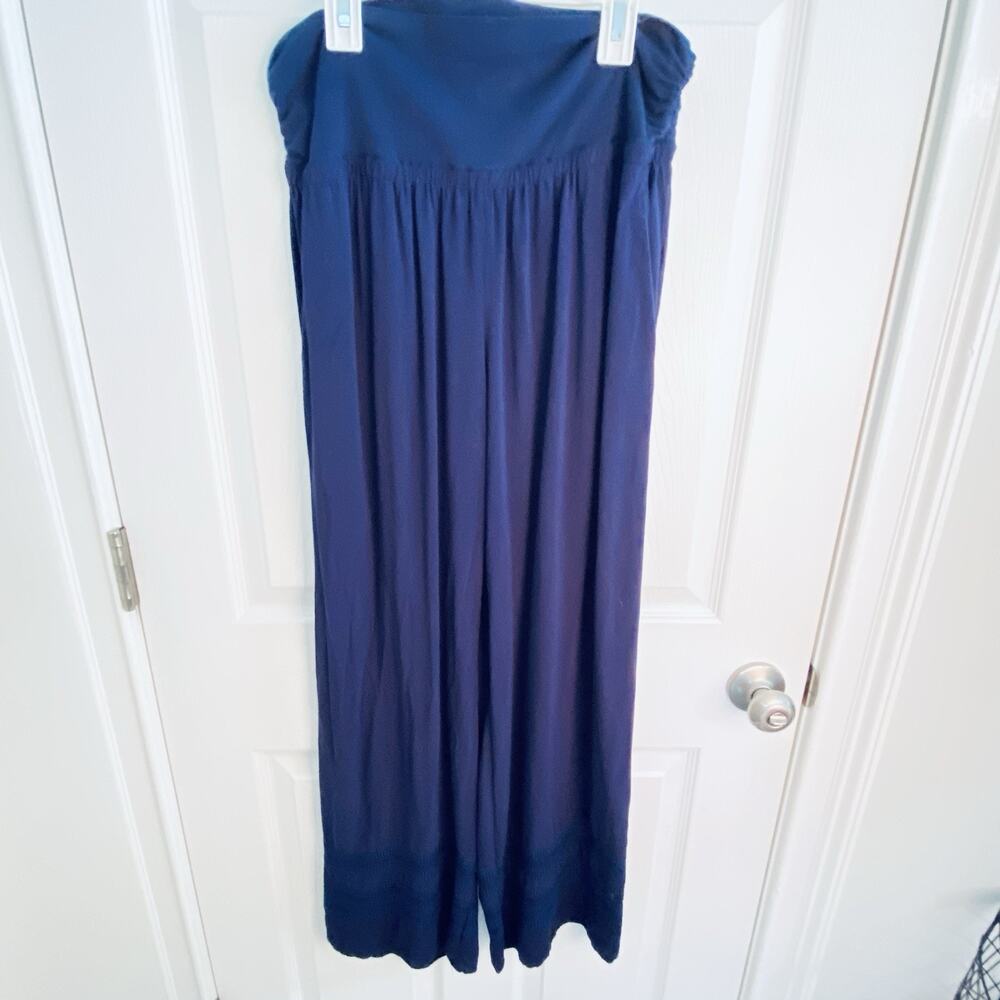 Lilka Anthropologie Wide Leg Pants Womens Size Small 100% Cotton Navy Eyelet Hem